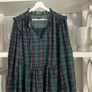 J. Crew Green and Blue Plaid  Midi Dress